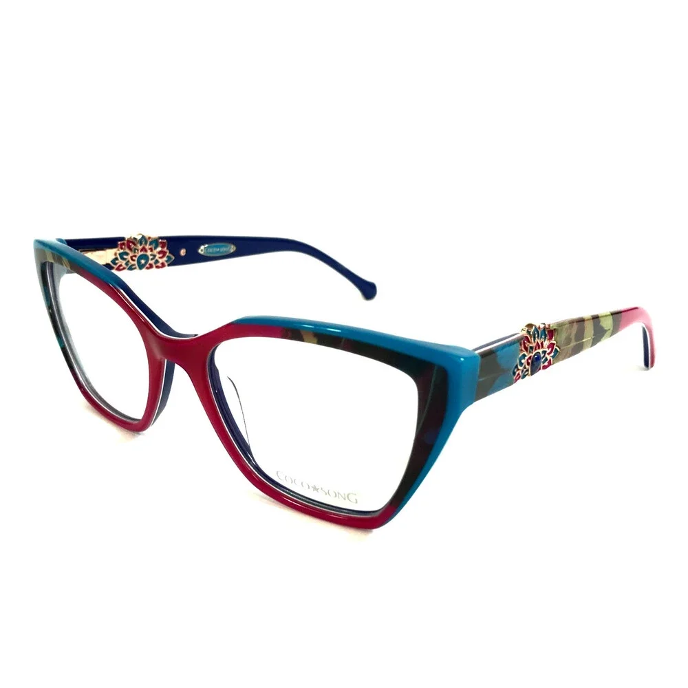 CCS by Coco Song Eyeglasses Frames PINK HORSE Col. 3 Blue Red Cat Eye 52-19-145